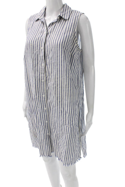 Beach Lunch Lounge Women Shirt Dress Blue Striped Sleeveless Size S
