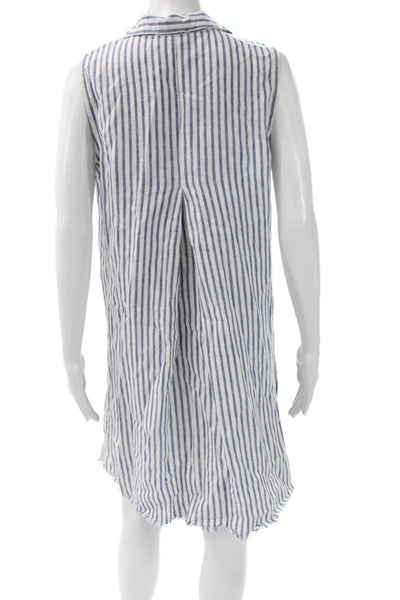 Beach Lunch Lounge Women Shirt Dress Blue Striped Sleeveless Size S