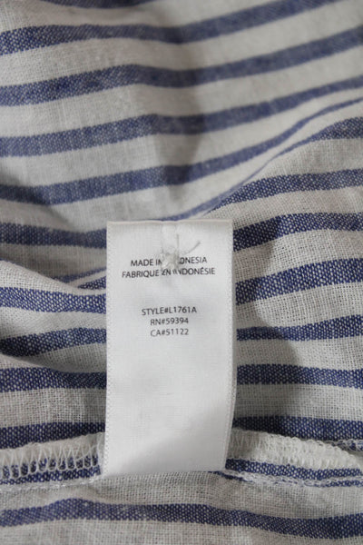 Beach Lunch Lounge Women Shirt Dress Blue Striped Sleeveless Size S