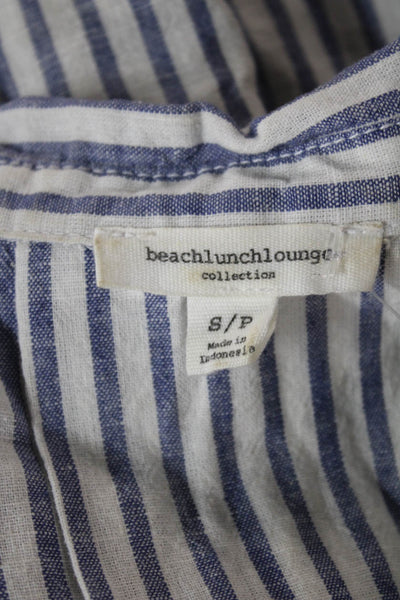 Beach Lunch Lounge Women Shirt Dress Blue Striped Sleeveless Size S