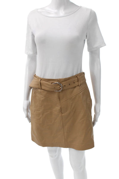 Intermix Womens Mini Skirt Beige Lamb Leather Buckle Short Fall Size 8