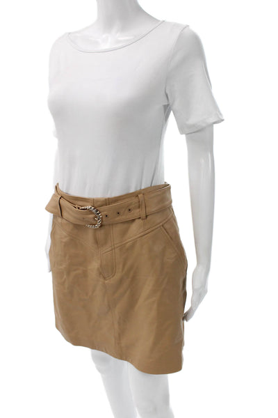 Intermix Womens Mini Skirt Beige Lamb Leather Buckle Short Fall Size 8