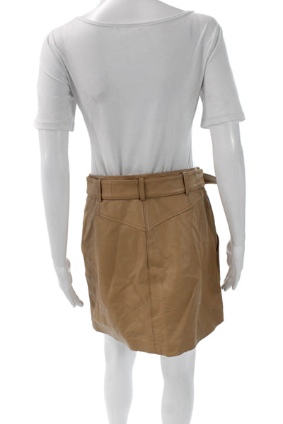 Intermix Womens Mini Skirt Beige Lamb Leather Buckle Short Fall Size 8