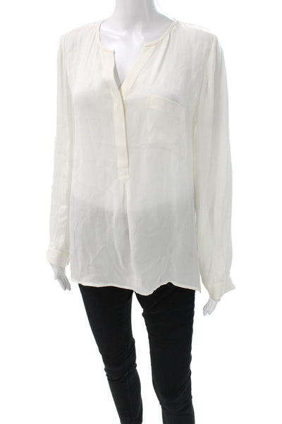 Joie Women Silk V-Neck Tunic Blouse Ivory Long Sleeve Pullover Size XS
