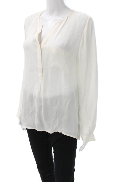 Joie Women Silk V-Neck Tunic Blouse Ivory Long Sleeve Pullover Size XS
