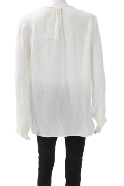Joie Women Silk V-Neck Tunic Blouse Ivory Long Sleeve Pullover Size XS