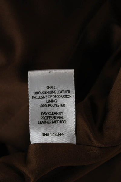Amaryllis Womens Biker Genuine Leather Jacket Brown Zip Closure Size S