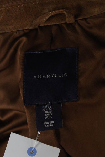Amaryllis Womens Biker Genuine Leather Jacket Brown Zip Closure Size S