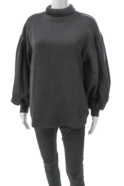Zara Women Black Cotton Blend Mock Neck Long Sleeve Pullover Size S