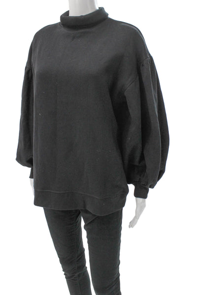 Zara Women Black Cotton Blend Mock Neck Long Sleeve Pullover Size S