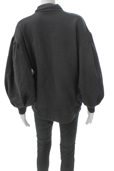Zara Women Black Cotton Blend Mock Neck Long Sleeve Pullover Size S