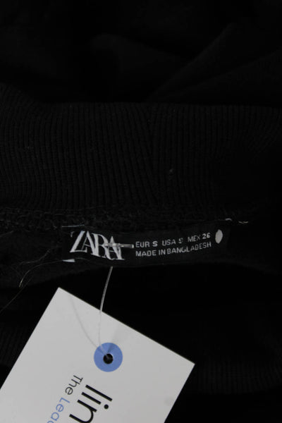 Zara Women Black Cotton Blend Mock Neck Long Sleeve Pullover Size S