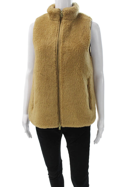 J Crew Women Sleeveless Beige Polyester Vest Zip Size XS