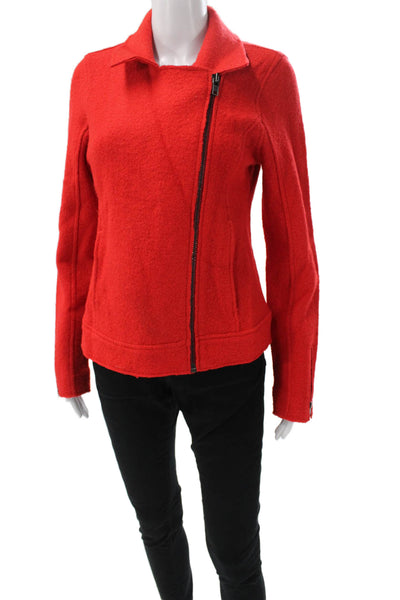 Tahari Womens Biker Jacket Red Wool Zip Size S