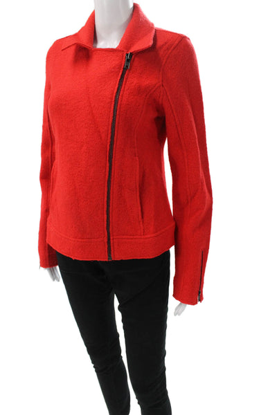 Tahari Womens Biker Jacket Red Wool Zip Size S