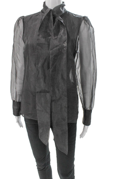 Zara Womens Basic Black High Neck Long Sleeve Blouse Button Polyamide Size S