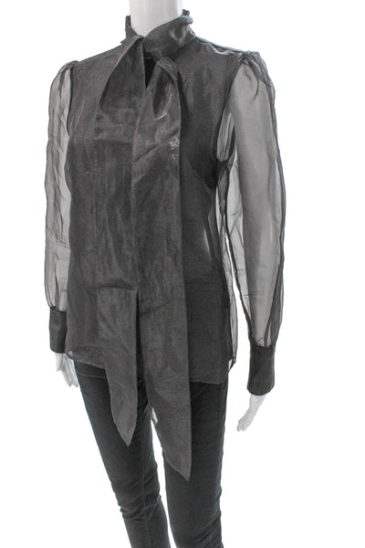 Zara Womens Basic Black High Neck Long Sleeve Blouse Button Polyamide Size S