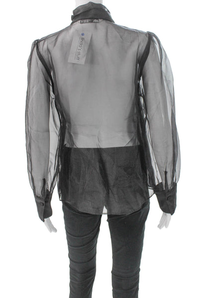 Zara Womens Basic Black High Neck Long Sleeve Blouse Button Polyamide Size S