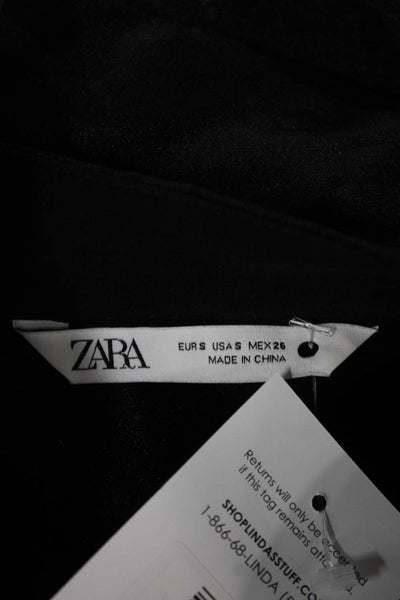 Zara Womens Basic Black High Neck Long Sleeve Blouse Button Polyamide Size S