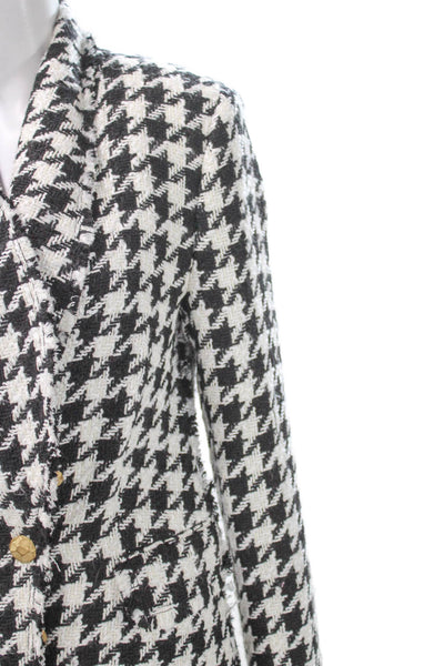 Zara Womens Double-Breasted Houndstooth Blazer Black Button Long Sleeve Size M