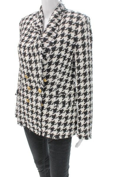 Zara Womens Double-Breasted Houndstooth Blazer Black Button Long Sleeve Size M
