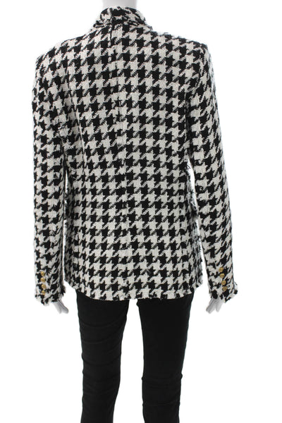 Zara Womens Double-Breasted Houndstooth Blazer Black Button Long Sleeve Size M