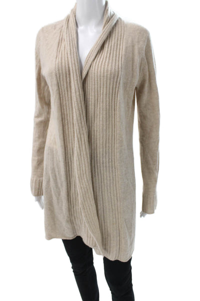 Tahari Womens Beige 100% Cashmere Collared Solid Long Sleeve Cardigan Size S