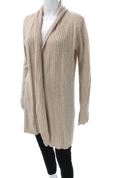 Tahari Womens Beige 100% Cashmere Collared Solid Long Sleeve Cardigan Size S