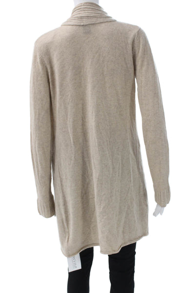 Tahari Womens Beige 100% Cashmere Collared Solid Long Sleeve Cardigan Size S
