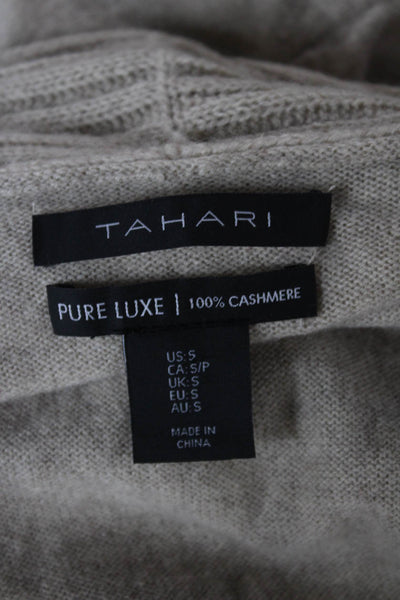 Tahari Womens Beige 100% Cashmere Collared Solid Long Sleeve Cardigan Size S