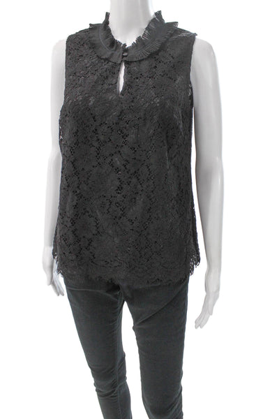 J Crew Women Basic Sleeveless Floral Mock Neck Viscose Blouse Black Size S