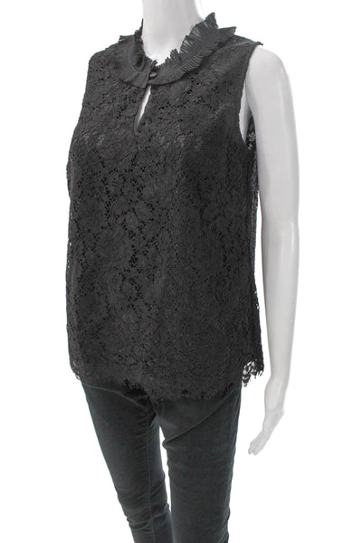 J Crew Women Basic Sleeveless Floral Mock Neck Viscose Blouse Black Size S