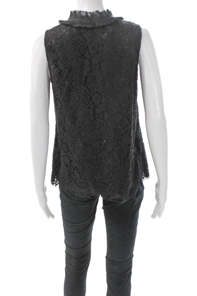 J Crew Women Basic Sleeveless Floral Mock Neck Viscose Blouse Black Size S