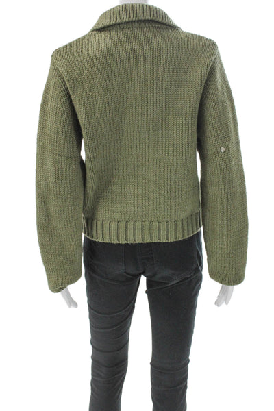 Zara Women Collared Long Sleeve Green Cardigan Size M