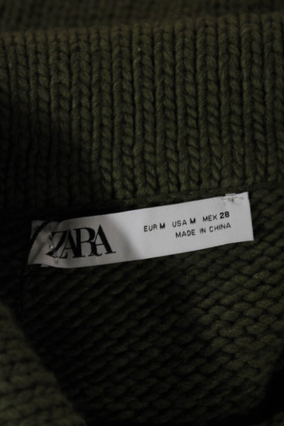 Zara Women Collared Long Sleeve Green Cardigan Size M