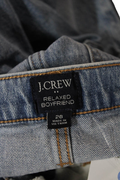 J Crew Women Boyfriend Jeans Blue Cotton Mid Rise Button Fly Size 26