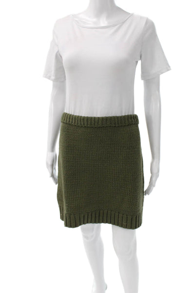 Zara Women Straight Pencil Skirt Green Polyester Short Size L