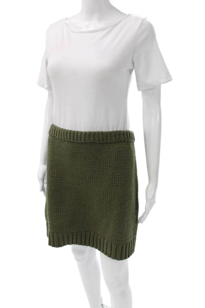 Zara Women Straight Pencil Skirt Green Polyester Short Size L