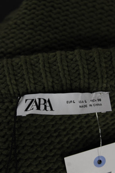 Zara Women Straight Pencil Skirt Green Polyester Short Size L