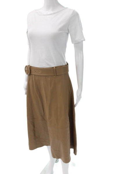 Zara Women A-Line Faux Leather Midi Skirt Tan Zip Closure Size M