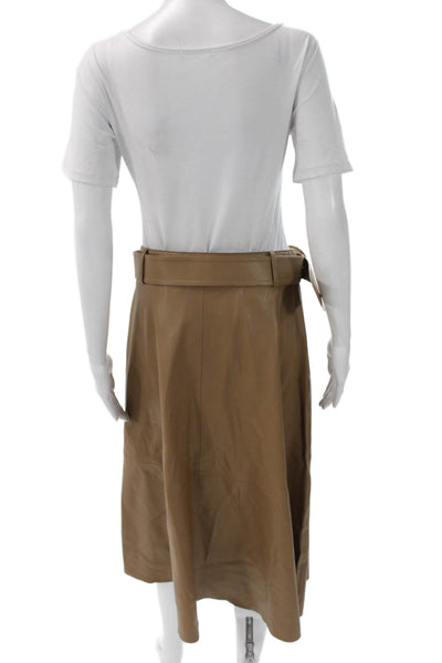 Zara Women A-Line Faux Leather Midi Skirt Tan Zip Closure Size M