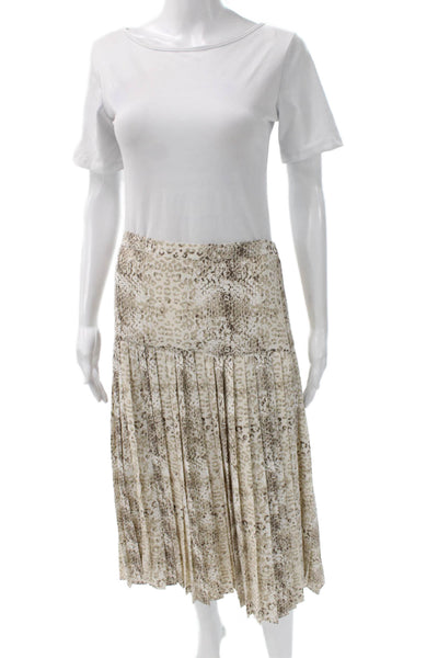 Brochu Walker Womens Pleated Animal Print Midi Skirt Beige Polyester Size M