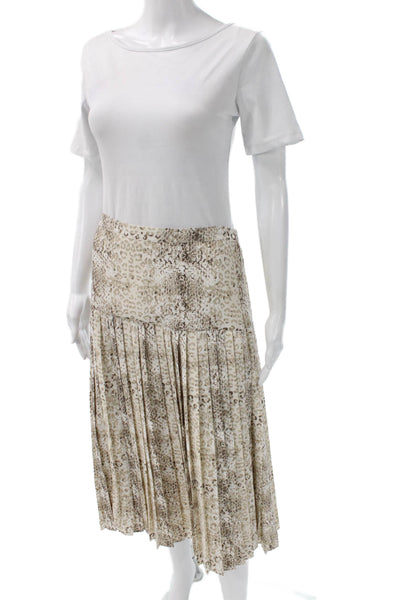 Brochu Walker Womens Pleated Animal Print Midi Skirt Beige Polyester Size M