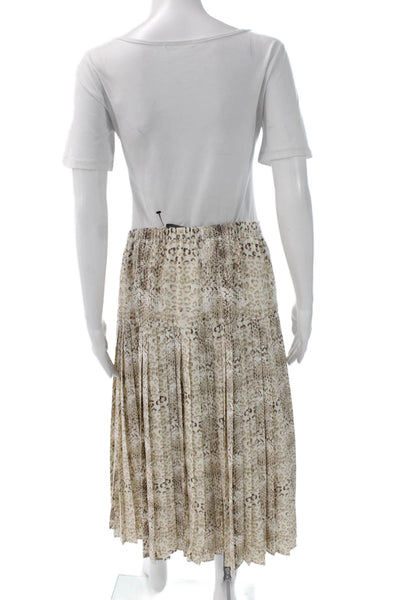 Brochu Walker Womens Pleated Animal Print Midi Skirt Beige Polyester Size M