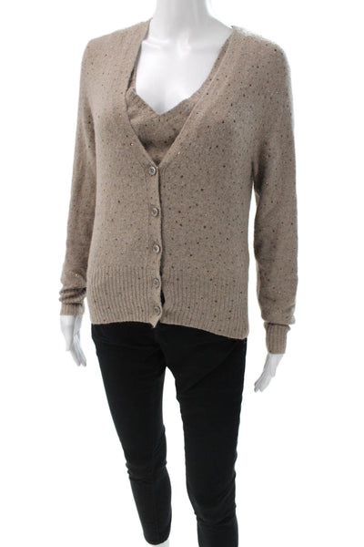 J Crew Women Beige V-Neck Basic Tank Long Sleeve Button Size S