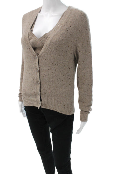 J Crew Women Beige V-Neck Basic Tank Long Sleeve Button Size S