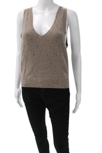 J Crew Women Beige V-Neck Basic Tank Long Sleeve Button Size S