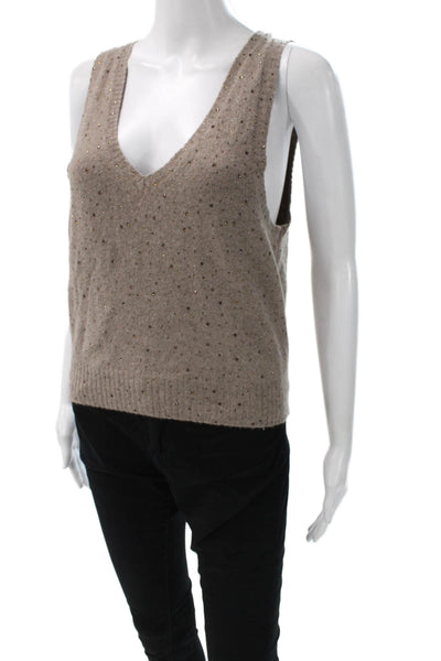 J Crew Women Beige V-Neck Basic Tank Long Sleeve Button Size S