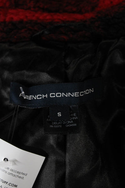 French Connection Women Red Plaid Pea Coat Button Polyester Long Sleeve Size S