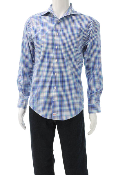 Vineyard Vines Mens Button Up Plaid Blue Cotton Collared Long Sleeve Size S